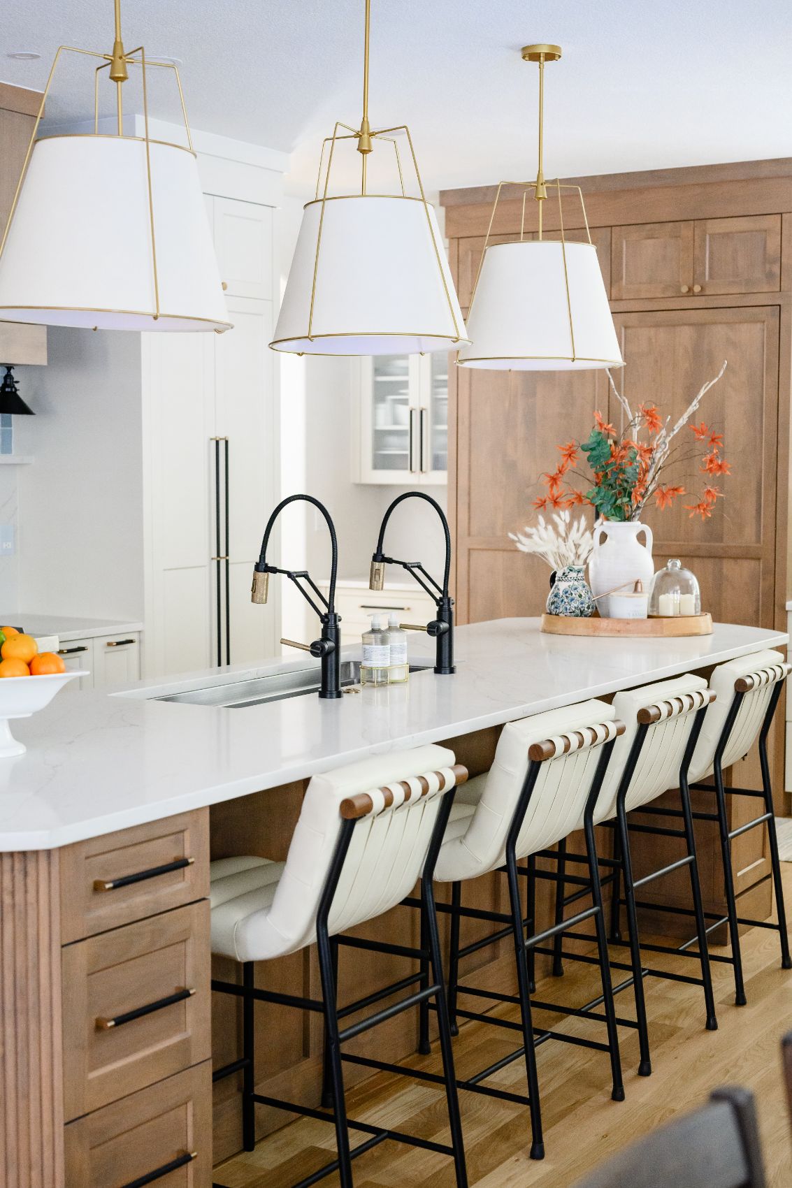 Malvern Court kitchen with fluted white oak island